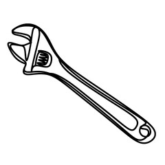 Adjustable wrench in continuous line art drawing