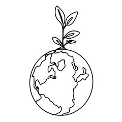 Plant growing on earth continuous line art drawing 