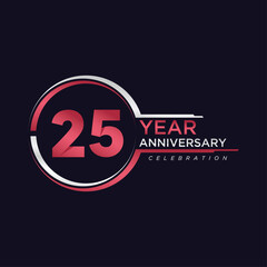 25  years anniversary golden pink color with circle ring isolated on black background for anniversary celebration event