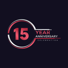 15  years anniversary golden pink color with circle ring isolated on black background for anniversary celebration event