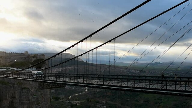 High-angle view of Sidi M'Cid Bridge the suspension bridge in Constantine. Algeria.
