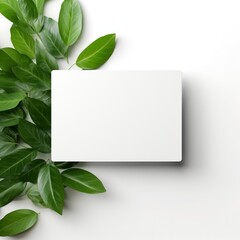 mockup on white background of a white plastic card including small green leaf generative AI.