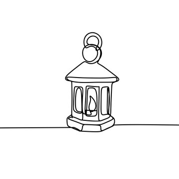 recommend clip art: Lantern with a candle burning inside in one line art drawing