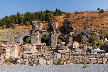 Ephesus, Türkiye in ancient times one of the 12 Ionian cities in Asia Minor. It was located at the mouth of the Kaystros River flowing into the Aegean Sea The photo shows the ruins