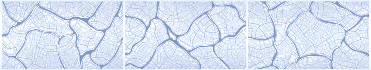 Set of backdrops map. Abstract Flat style, background. View from above. Navigate mapping technology for distance data, path turns. Editable vector illustration