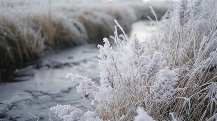 Frosted Grasses by Icy Stream