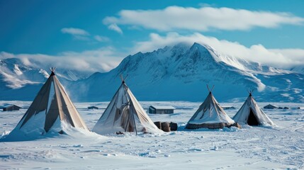 Traditional Tents in Arctic Wilderness - obrazy, fototapety, plakaty