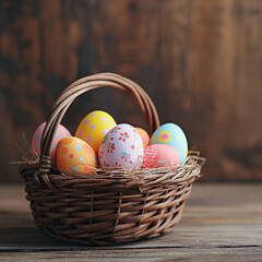 Fototapeta na wymiar Happy easter, Easter painted eggs in the basket