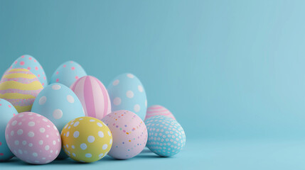 Fototapeta na wymiar Colorful Easter eggs on pastel background. Creative design. 3d rendering