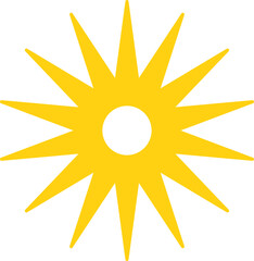 Vector cartoon yellow sun. Shining light rays. Summer Isolated vector illustration.