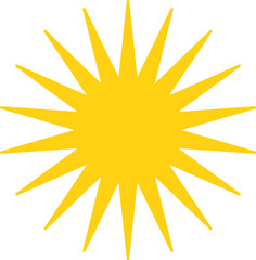 Vector cartoon yellow sun. Shining light rays. Summer Isolated vector illustration.
