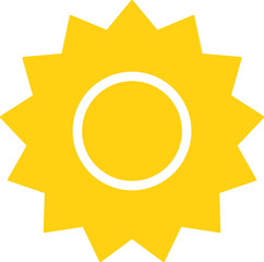 Vector cartoon yellow sun. Shining light rays. Summer Isolated vector illustration.