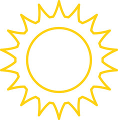Vector cartoon yellow sun. Shining light rays. Summer Isolated vector illustration.