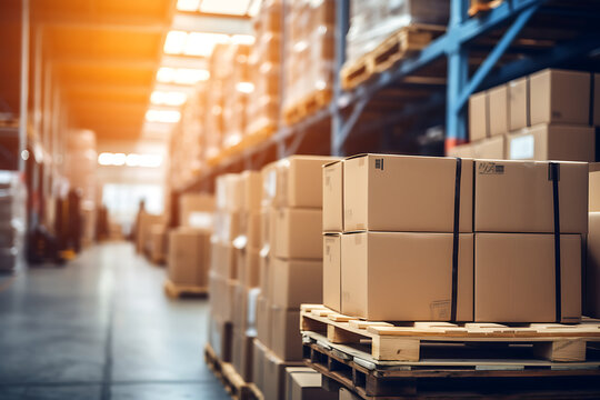 Lagerhalle mit Regalen und Paletten 