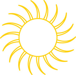 Vector cartoon yellow sun. Shining light rays. Summer Isolated vector illustration.