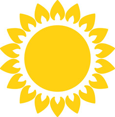 Vector cartoon yellow sun. Shining light rays. Summer Isolated vector illustration.