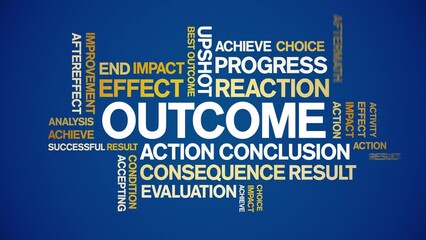 Outcome animated tag word cloud;text design animation kinetic typography seamless loop.