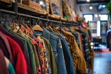Fototapeta premium Colorful Apparel on Boutique Clothing Rack