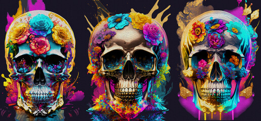 colorful skull cute pattern, Mexican day of the dead
