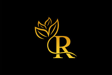 letter R logo design with luxurious gold and elegant floral ornaments. monogram R. icon R flourish. logo for business, company, boutique, salon, beauty, restaurant, brand, etc