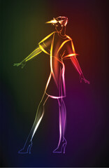 Hand-drawn fashion model from a neon. A light girl's. Fashion girl. - 717596477