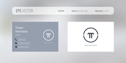 Premium business card design template with icons for contact information and light grey background, visiting card for architect or real estate agency