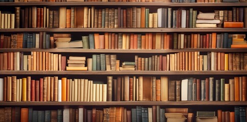 A photo of a row of books on a library shelf that provides various kinds of book titles. generative AI