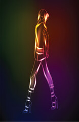 Hand-drawn fashion model from a neon. A light girl's. Fashion girl. - 717596853