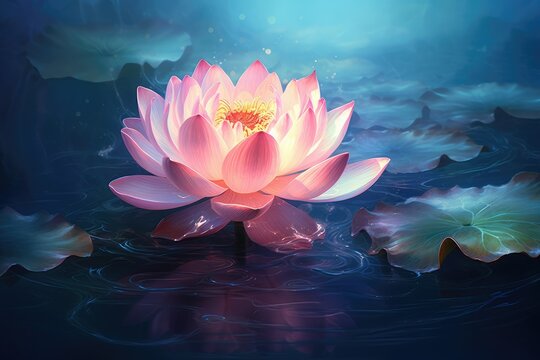 Lotus flower ,Beautiful lotus flower on water with bokeh background Ai generated
