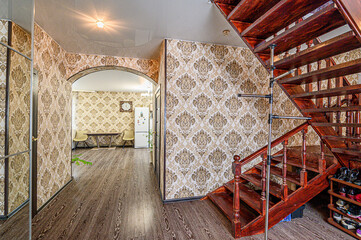 interior apartment room stairs, wooden steps staircase inside house