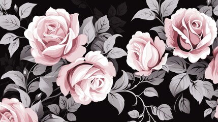 Delicate pink roses with a dramatic black background