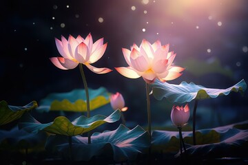 Lotus flower ,Beautiful lotus flower on water with bokeh background Ai generated