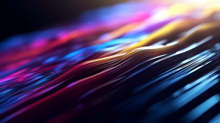 Colorful light streaks flowing dynamically across a dark backdrop, creating a vibrant abstract background.