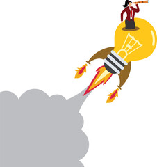 Leadership,Rocket,Solution, Light Bulb,Flying, Direction, Businesswoman