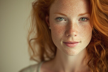 An enchanting portrait capturing the charisma of a young, freckled redhead woman