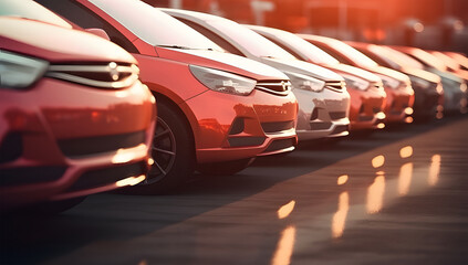 red cars are parked on the parking lot at a sunny day ai generative
