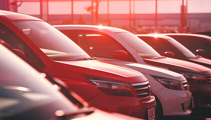 red cars are parked on the parking lot at a sunny day ai generative