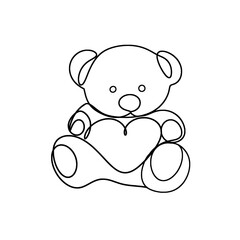 Bear with heart continuous line drawing