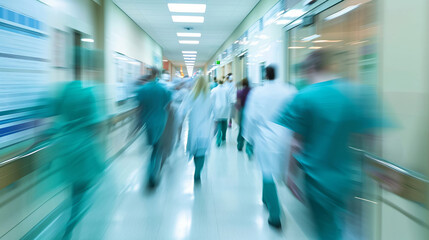 Fast-paced hospital corridor with motion blur