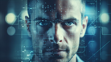 Young man being scanned and digitally analyzed