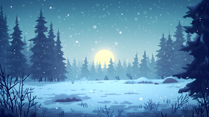 winter in the forest at night in pixel art style, pixel art game background, pixel art terrain background
