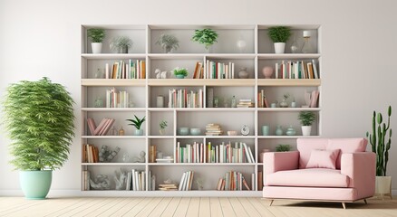 A book on a shelf against a gray wall. generative AI
