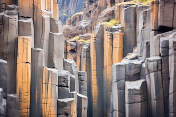 basalt column cliffs with geometric rock formations