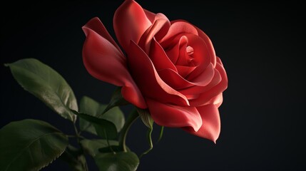 Fresh red rose flower in a black background