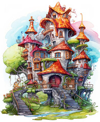 Fototapeta na wymiar Fantasy Fairy's House. Full color illustration