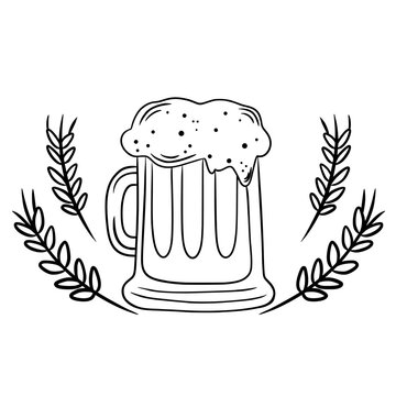 recommend clip art: Beer mug with ears of barley hand drawn