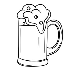 Beer in glass mug with foam one line art