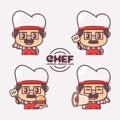 cute chef cartoon with different expressions, vector illustration