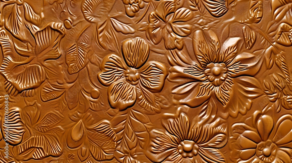 Wall mural exquisite floral pattern embossed on a copper surface. perfect for elegant backgrounds and textures.