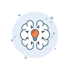 Cartoon lightbulb icon vector illustration. Bulb with brain on bubbles background. Intelligence sign concept.